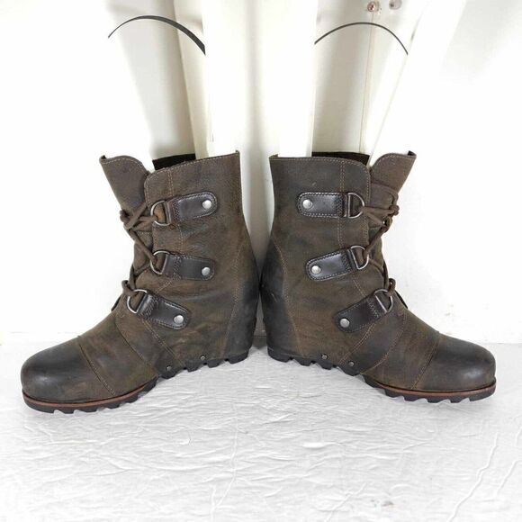 Sorel Women's Joan of Arctic US 7,5 Brown Leather Lace Up Wedge Mid-Calf Boots - Picture 5 of 11